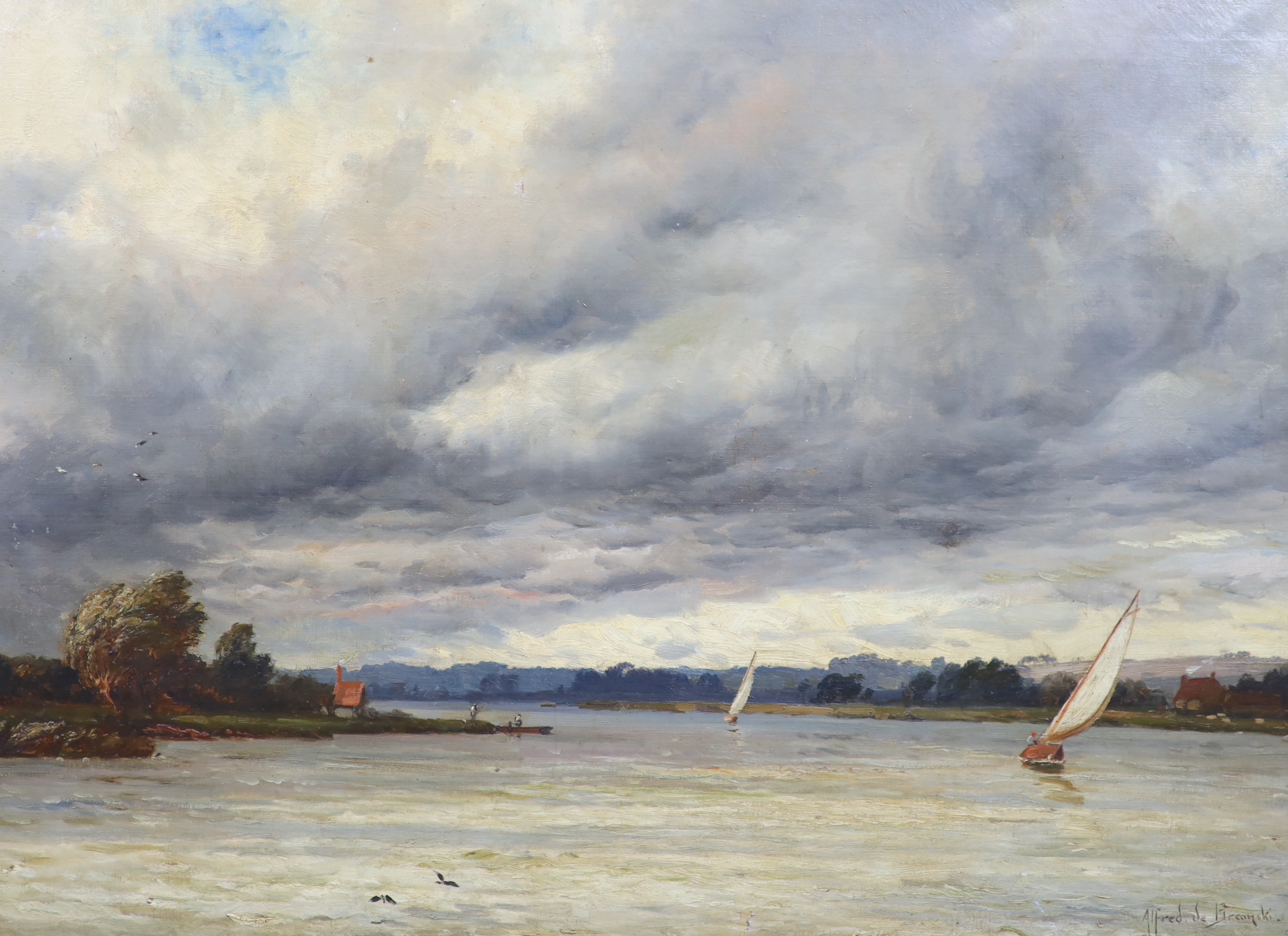 Alfred de Breanski Jr. (British, 1877-1957), 'A Summer Storm, Bourne End, On The Thames', oil on canvas, 55 x 75cm